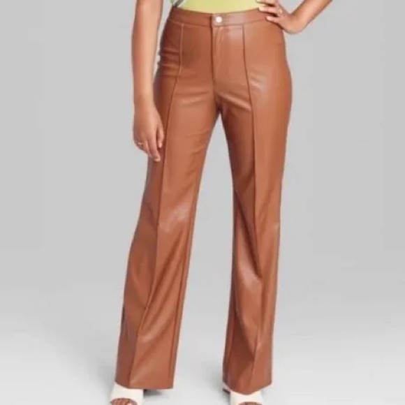 Wild Fable Brown Faux Leather Wide Leg Pants - Picture 2 of 6